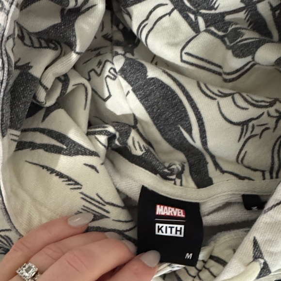 Men’s Marvel Kith Graphic Hoodie - Washed Grey/Black with off white background. - Picture 3 of 3